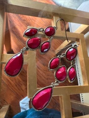 Red Teardrop Cascade Earrings - Women Jewelry